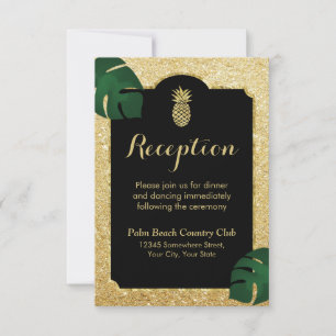 Invitation Réception de mariage paillettes dorées et ananas t