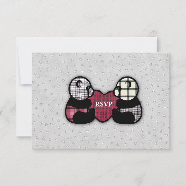 Invitation Réception de mariage Panda Heart RSVP (Devant)