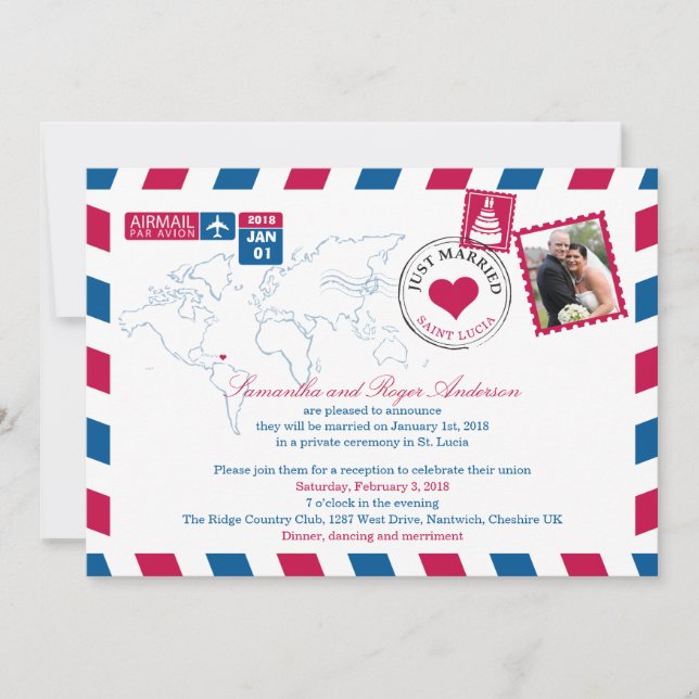 Invitation Réception de mariage par avion de Sainte-Lucie (Devant)