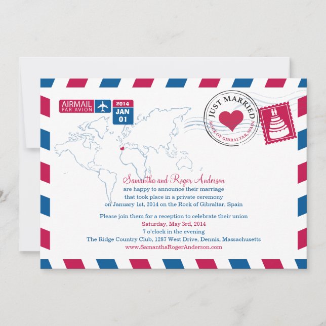 Invitation Réception de mariage par avion Espagne (Devant)