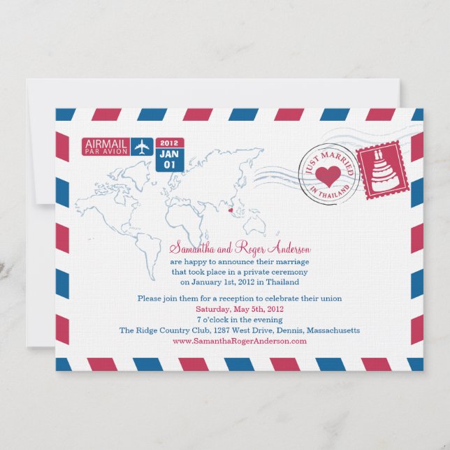 Invitation Réception de mariage par avion postal en Thaïlande (Devant)