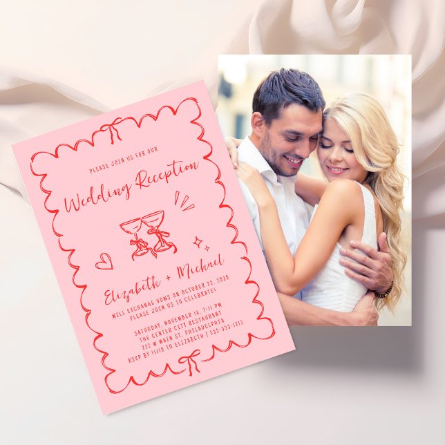 Invitation Réception de mariage photo de cadre ondulé fantais (From private vows to a grand party - invite family and friends to celebrate your marriage!)