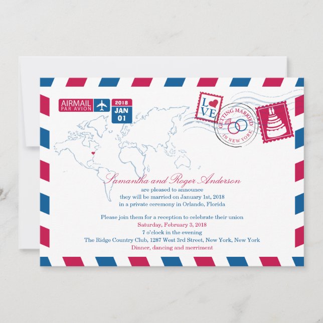 Invitation Réception de mariage post New York par avion (Devant)