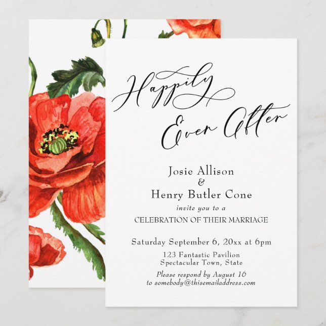 Invitation Réception de mariage, Pour toujours heureux, Coque (Devant / Derrière)