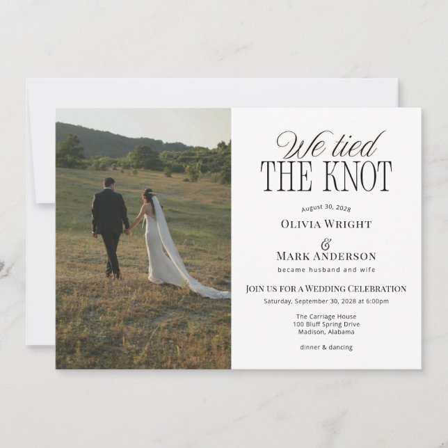 Invitation Réception de mariage pour une fugue amoureuse "Nou (Devant)