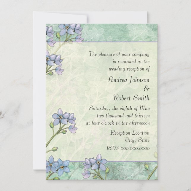 Invitation Réception de mariage printanier floral Ne m'oublie (Devant)