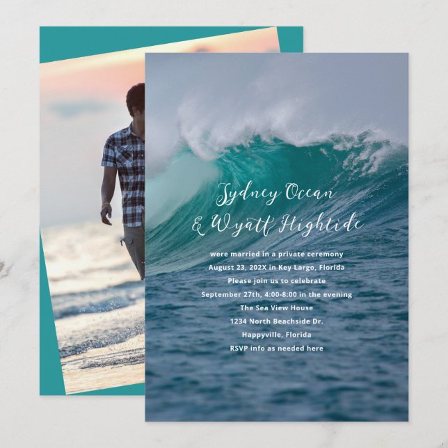 Invitation Réception de mariage privé Crashing Waves uniqueme (Devant / Derrière)