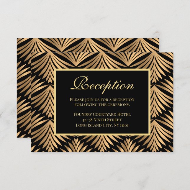 Invitation Réception de mariage Retro Gold Black Art Déco Gat (Devant / Derrière)