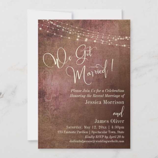 Invitation Réception de mariage rétro Pink & Burlap Nous nous (Devant)