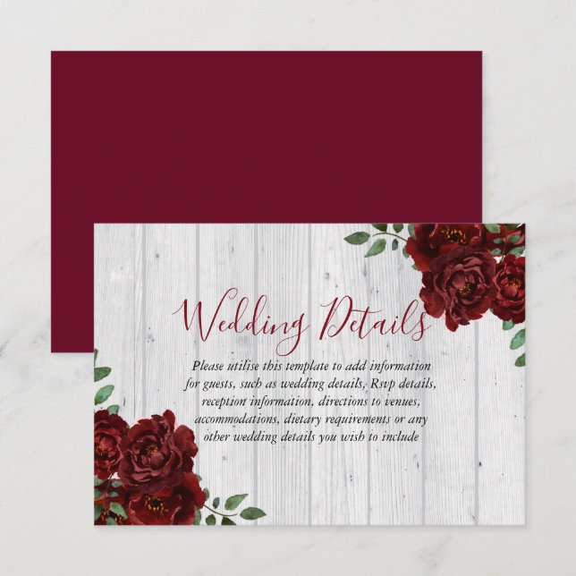 Invitation Réception de mariage romantique avec rose burgundy (Devant / Derrière)