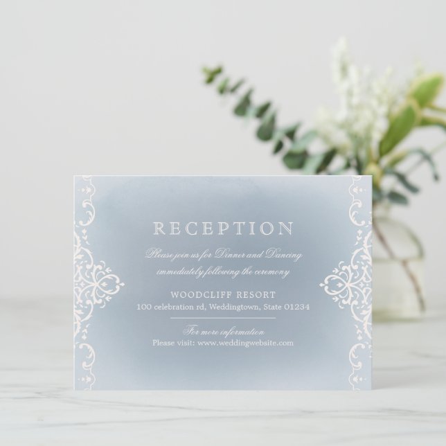 Invitation Réception de mariage romantique bleu-duché (Debout devant)