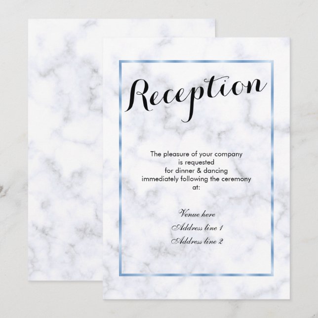 Invitation Réception de mariage romantique en marbre bleu (Devant / Derrière)