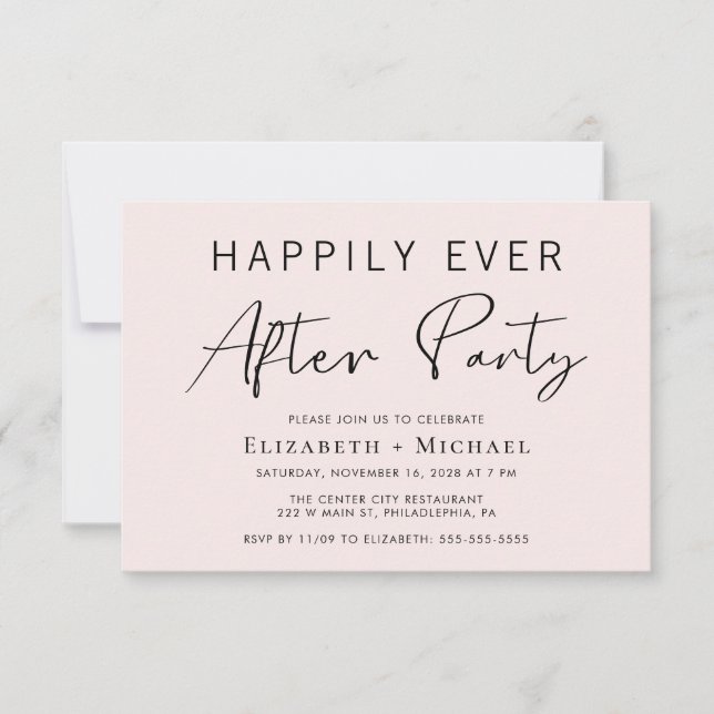 Invitation Réception De Mariage Rose Chic Après La Fête (Devant)