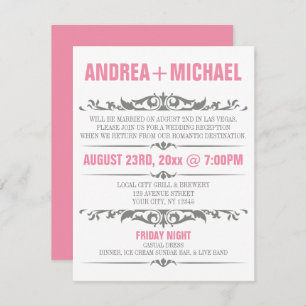 Invitation Réception de mariage rose et gris seulement Invita