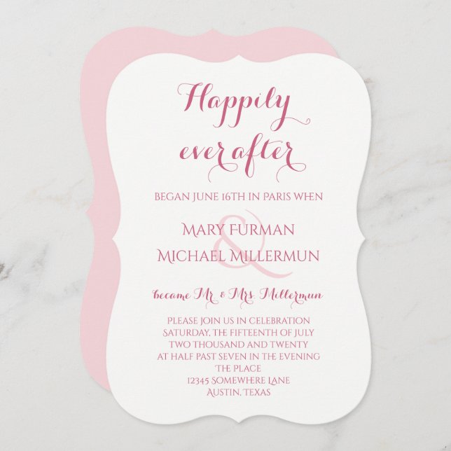 Invitation Réception de mariage rose et rose vif (Devant / Derrière)