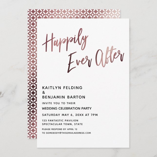 Invitation Réception de mariage Rose Gold Happily Ever After (Devant / Derrière)