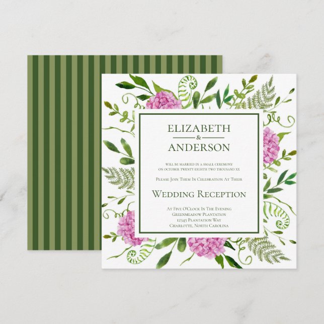Invitation Réception de mariage rose Hydrangea (Devant / Derrière)