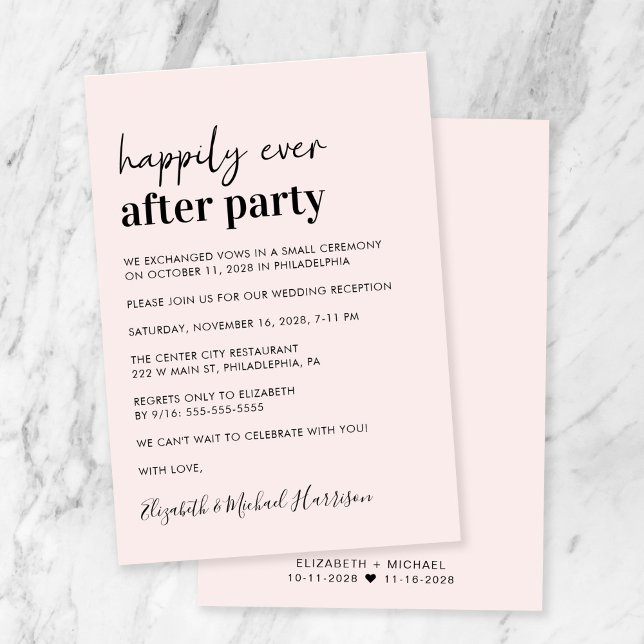 Invitation Réception De Mariage Rose Moderne Minimale (Créateur téléchargé)