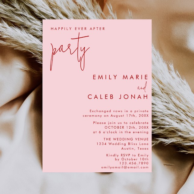 Invitation Réception de mariage rose rouge pour toujours (Créateur téléchargé)