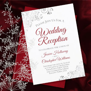 Invitation Réception de mariage Rouge cramoisi Broderie d'arg