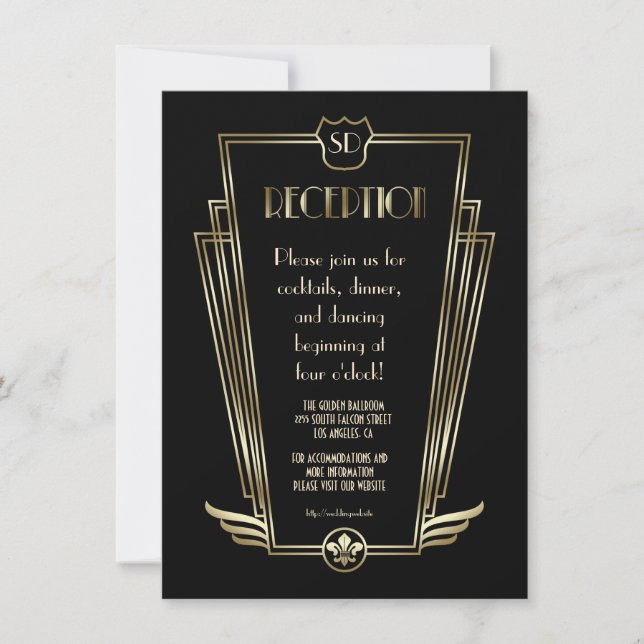 Invitation Réception de mariage Royal Gold Art Déco Monogramm (Devant)