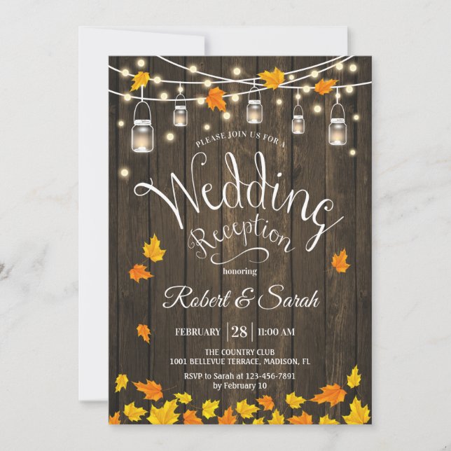 Invitation Réception de mariage rustique aux lumières de bois (Devant)