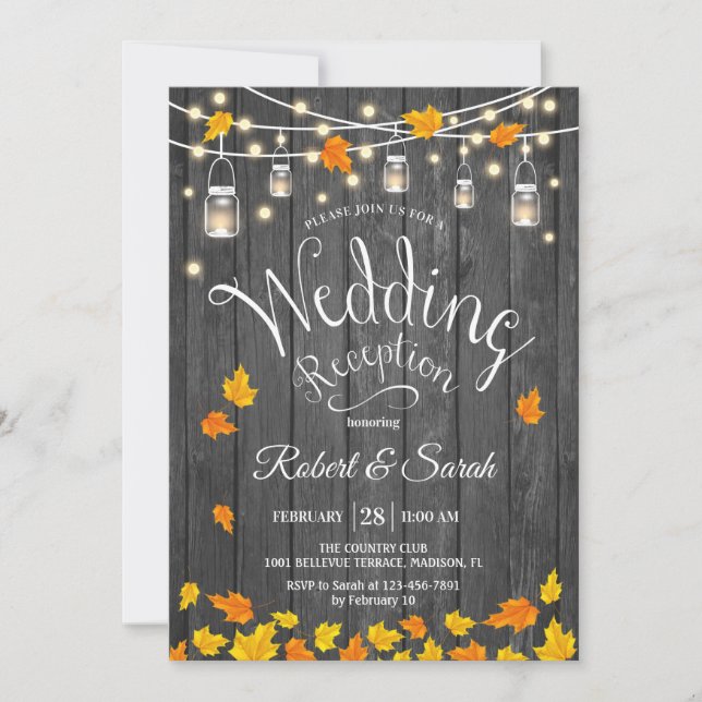 Invitation Réception de mariage rustique aux lumières de bois (Devant)