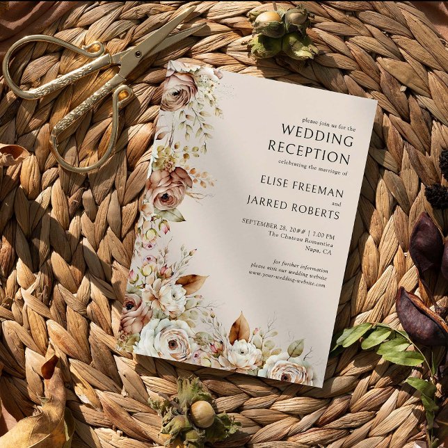 Invitation Réception de mariage rustique avec fleurs champêtr (Wedding Reception Invitation from Rustic Floral Brown Neutral Wedding Collection by Darling & May)