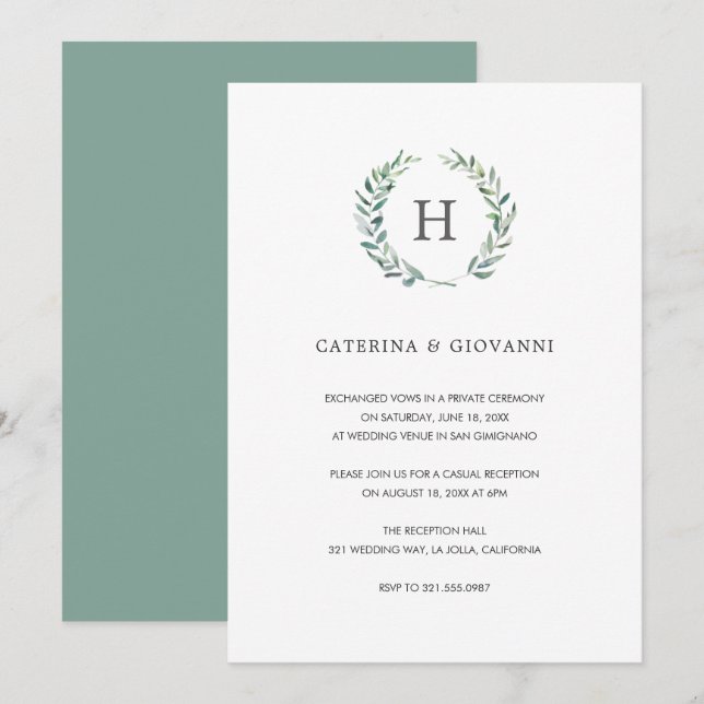 Invitation Réception de mariage rustique avec monogramme de s (Devant / Derrière)