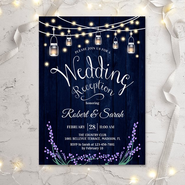Invitation Réception de mariage rustique - Bleu Bois Lavande (Créateur téléchargé)