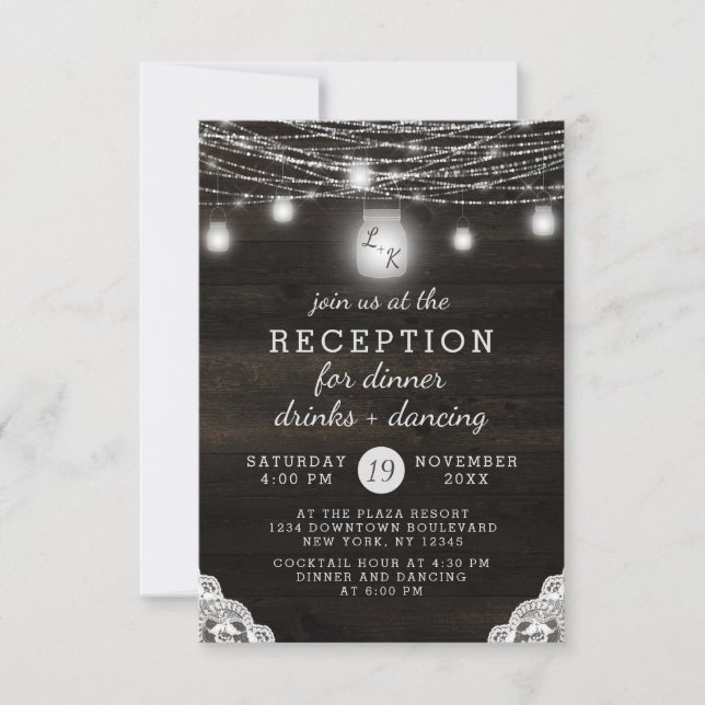 Invitation Réception de mariage Rustique Bois & Dentelle à Oa (Devant)