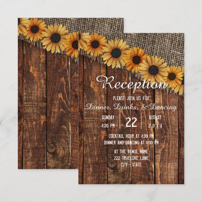 Invitation Réception de mariage rustique en bois et toile de  (Devant / Derrière)