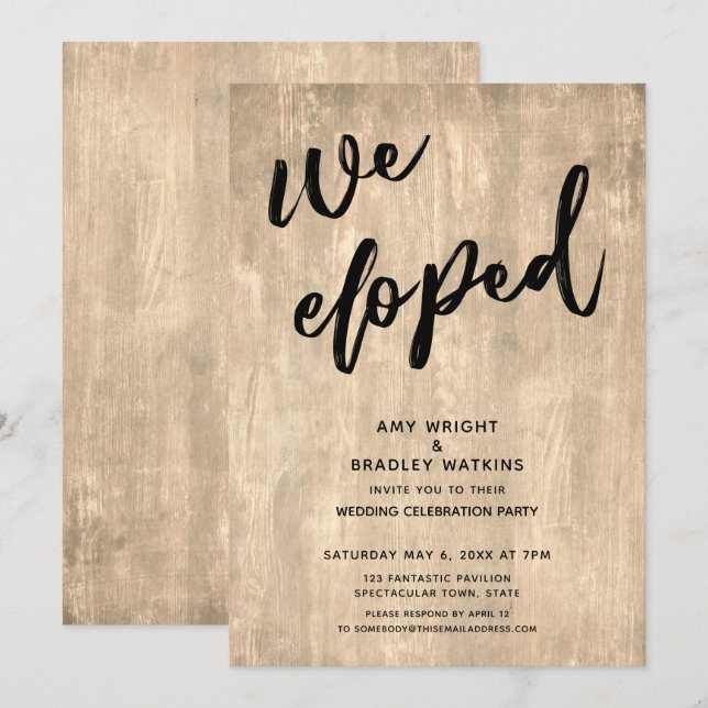 Invitation Réception de mariage rustique en bois où nous nous (Devant / Derrière)