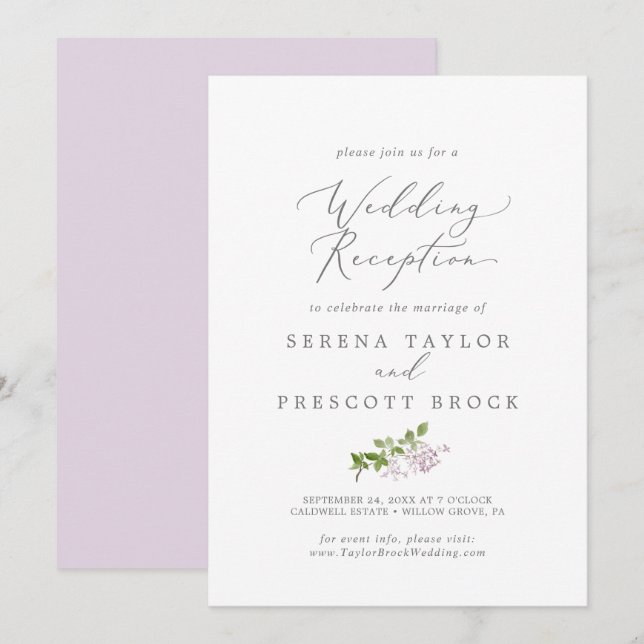 Invitation Réception de mariage rustique lilas (Devant / Derrière)