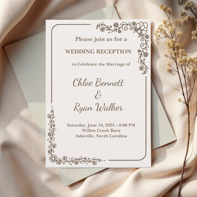 Invitation Réception De Mariage Rustique Monochrome Floral (Créateur téléchargé)
