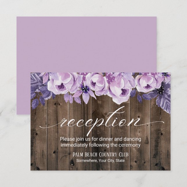 Invitation Réception de mariage rustique violet floral grange (Devant / Derrière)