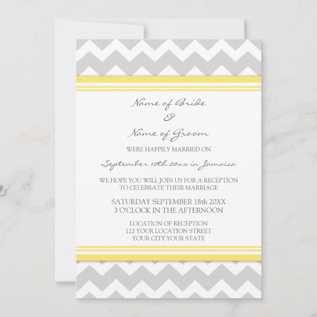 Invitation Réception de mariage seulement Chevron jaune gris (Dos)