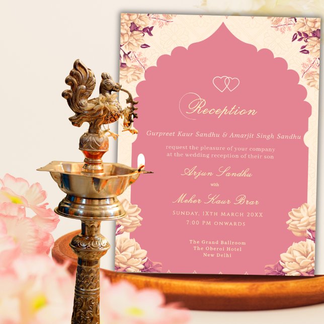 Invitation Réception de mariage sikh élégante florale (Créateur téléchargé)