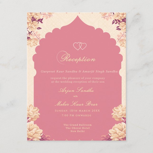 Invitation Réception de mariage sikh élégante florale (Devant)