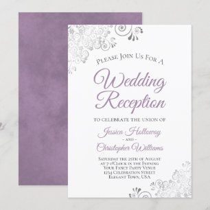 Invitation Réception de mariage Silver Lace Lavender sur fond