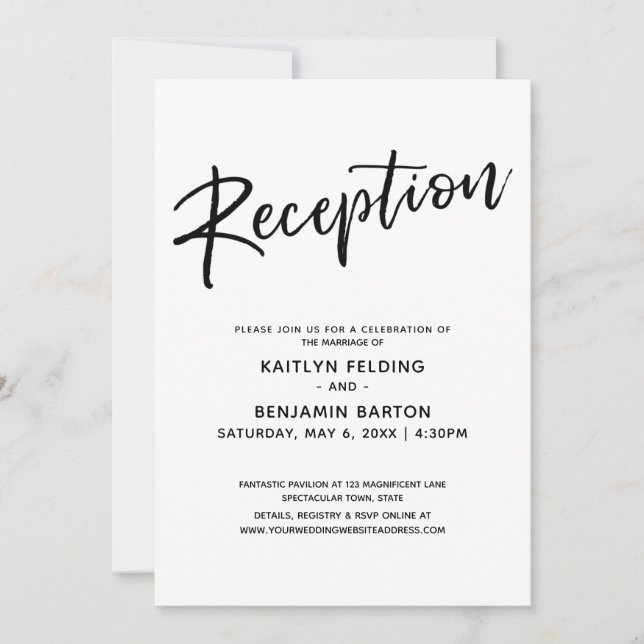 Invitation Réception de mariage simple avec écriture manuscri (Devant)