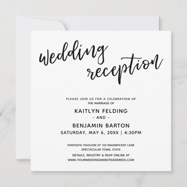 Invitation Réception de Mariage Simple avec Écriture Manuscri (Devant)