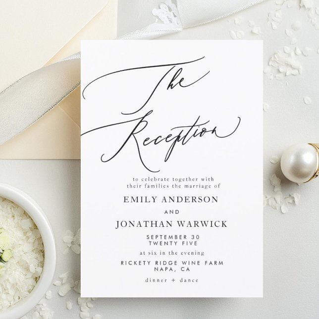 Invitation Réception de mariage simple blanc et noir moderne (Créateur téléchargé)