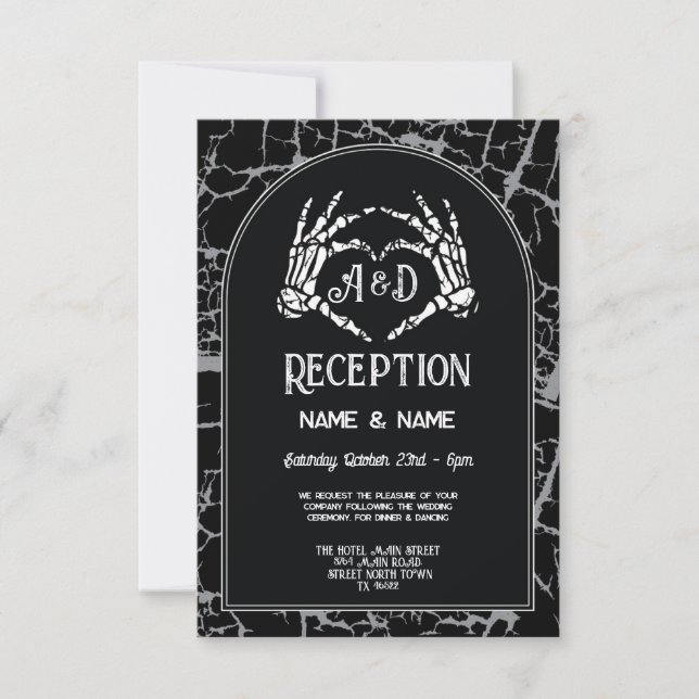 Invitation Réception de mariage Skeleton Hearts Mains Hallowe (Devant)