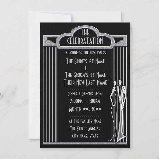 Invitation Réception de mariage - Smoking noir et argent - (Devant)