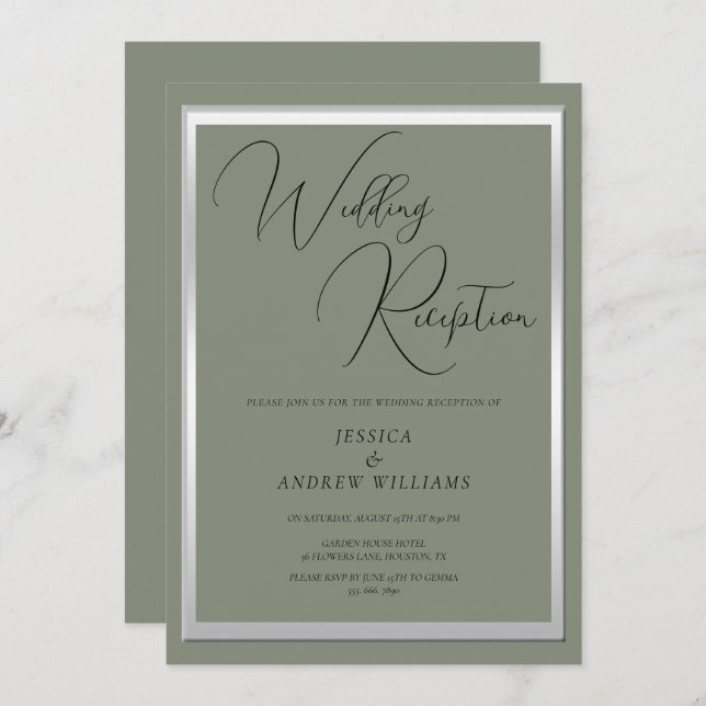 Invitation Réception De Mariage Sophistiquée Et Argent (Devant / Derrière)