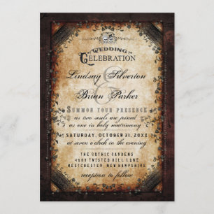 Invitation RÉCEPTION de mariage squelettique Brown gothique