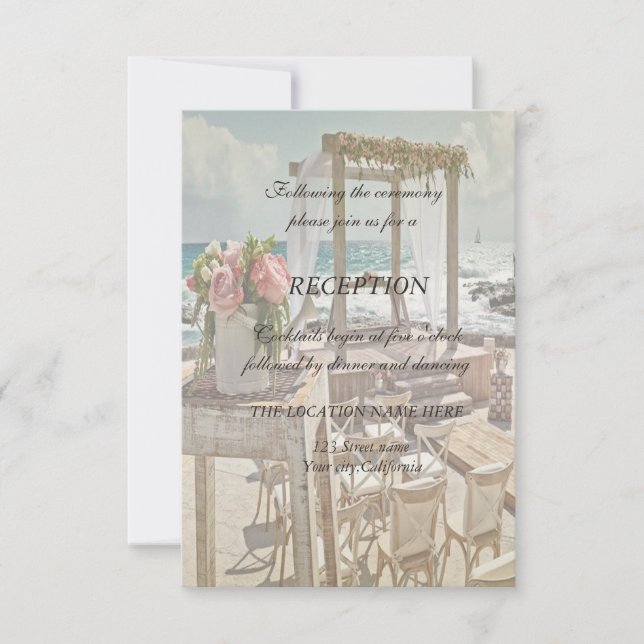 Invitation Réception de mariage sur la plage avec arche rétro (Devant)