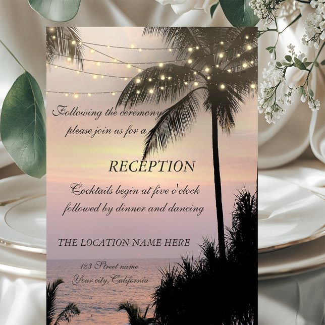 Invitation Réception de mariage sur la plage Palmiers Coucher (Créateur téléchargé)