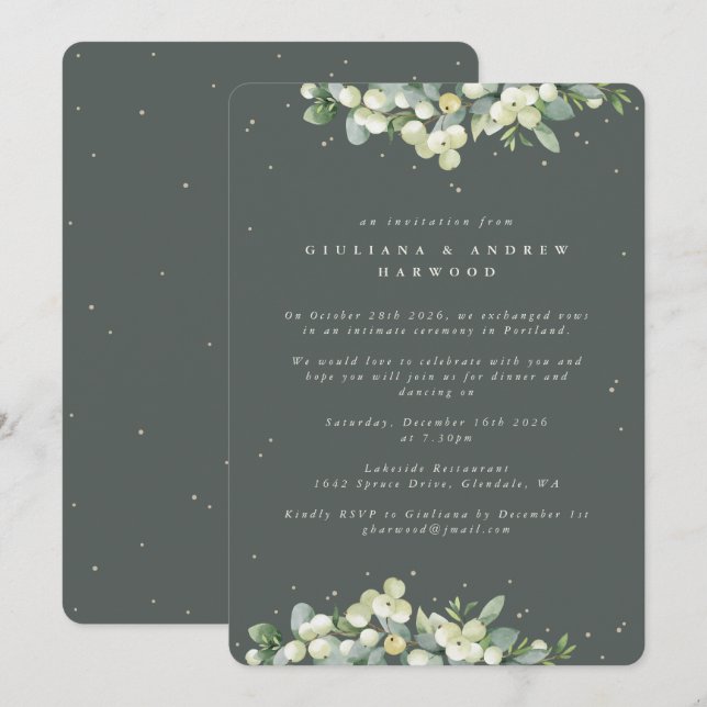 Invitation Réception de mariage Symphorine grise + Eucalyptus (Devant / Derrière)